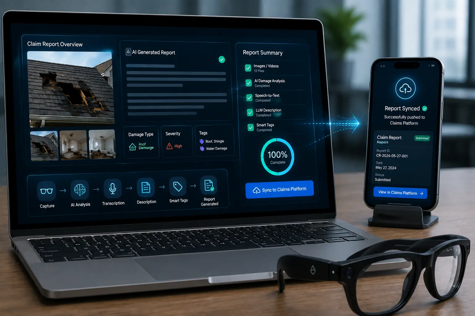 Automated property claim report generated and synced to claims platform