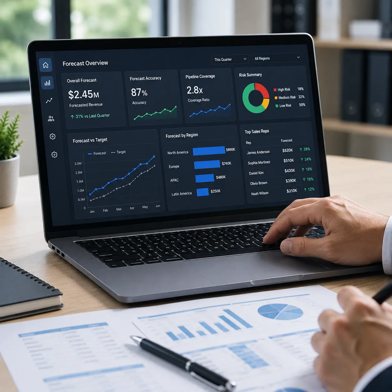 CRM-integrated AI sales forecasting dashboard with real-time pipeline analytics