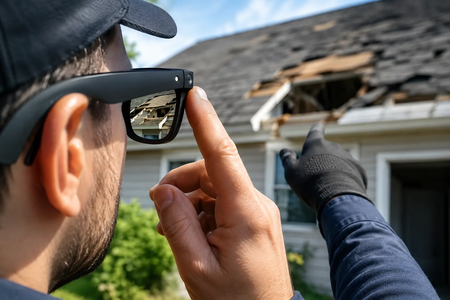 Field inspector using smart glasses to capture property damage